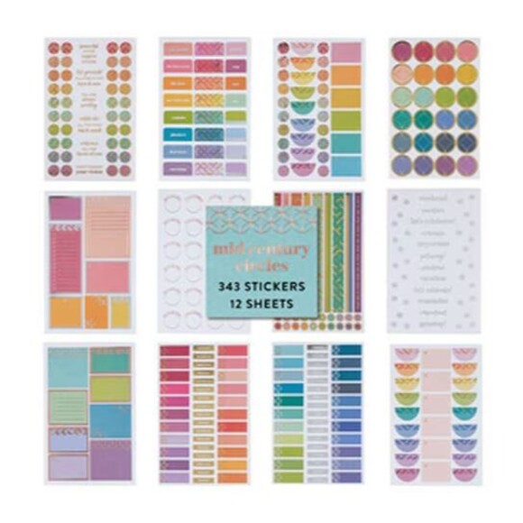 Erin Condren Designer Sticker Book Mid Century Circles 340+ Stickers Celebrate - Picture 3 of 3